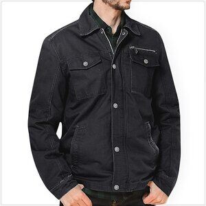 WenVen Men's Charcoal Gray Cotton Military Jacket Lightweight Work Coat NWT L